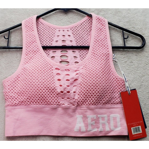 Aéropostale Sports Bra Womens Small Pink Mesh Wide Straps Round Neck Activewear‎ - Picture 1 of 6